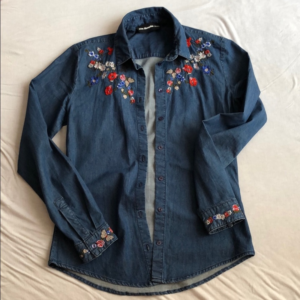 The kooples denim shirt with floral embroidery